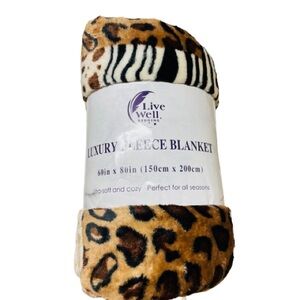 Animal Print Fleece Blanket - Leopard and Zebra Print Sz 60x80 NEW